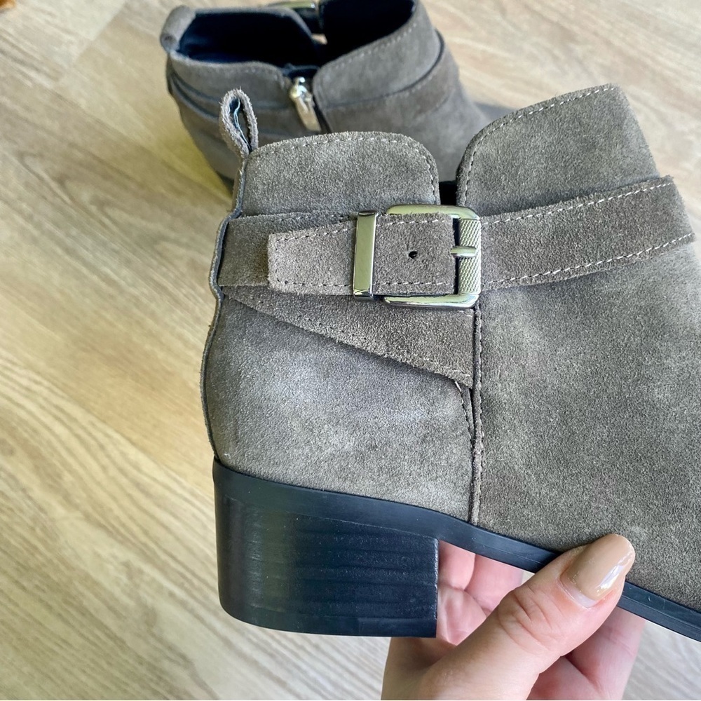 Marc Fisher Green/Gray Suede Pointed Ankle Boots w/ Buckle, Western Style, NWT - Picture 2 of 8